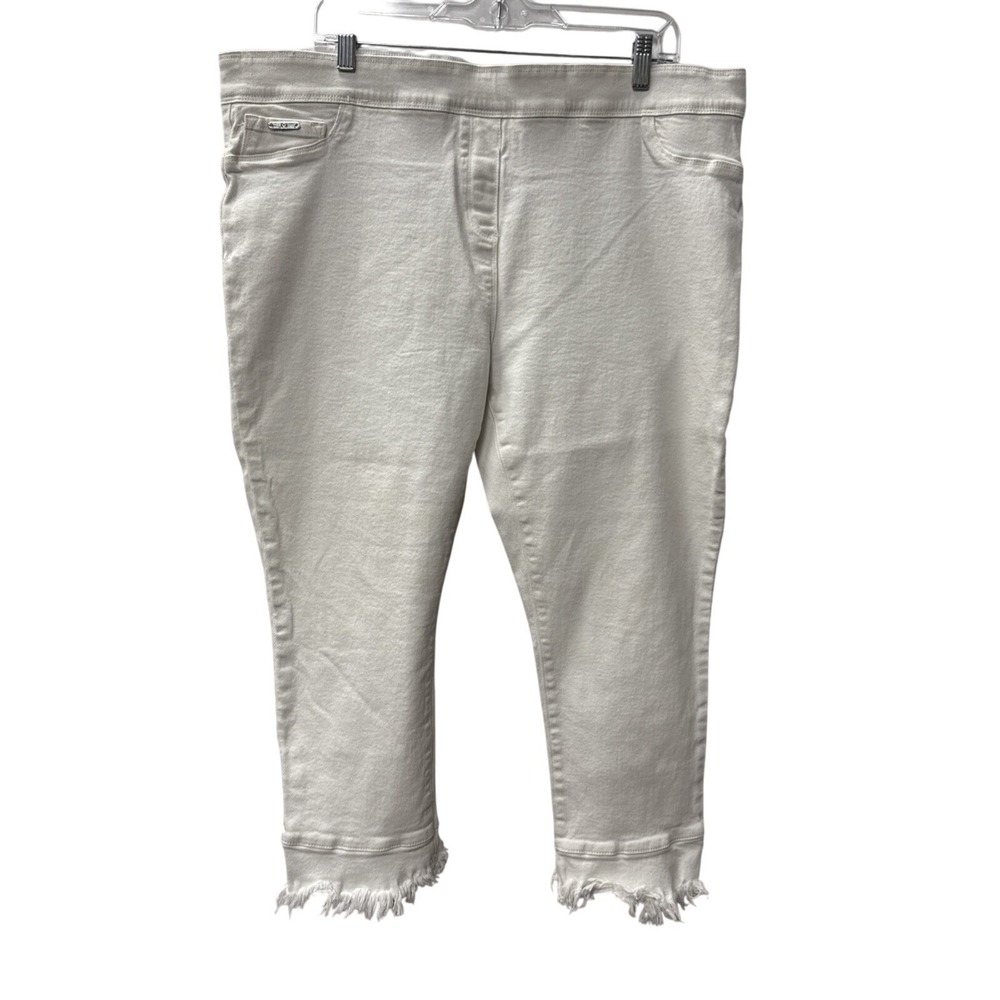 ❤️Coco + Carmen White Stretch Cropped Jeans Frayed‎ Hem XXL